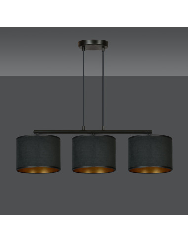 Lampa wisząca HILDE 3 BL z regulacją – eleganckie oświetlenie w czerni i złocie do jadalni i salonu