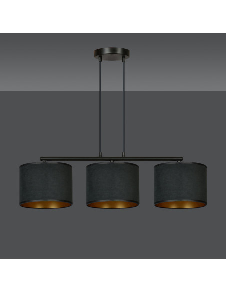Lampa wisząca HILDE 3 BL z regulacją – eleganckie oświetlenie w czerni i złocie do jadalni i salonu