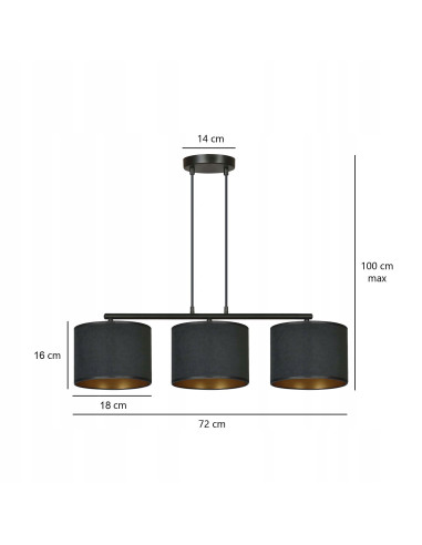 Lampa wisząca HILDE 3 BL z regulacją – eleganckie oświetlenie w czerni i złocie do jadalni i salonu