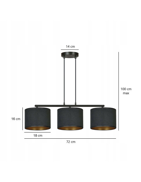 Lampa wisząca HILDE 3 BL z regulacją – eleganckie oświetlenie w czerni i złocie do jadalni i salonu