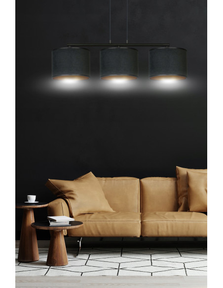 Lampa wisząca HILDE 3 BL z regulacją – eleganckie oświetlenie w czerni i złocie do jadalni i salonu
