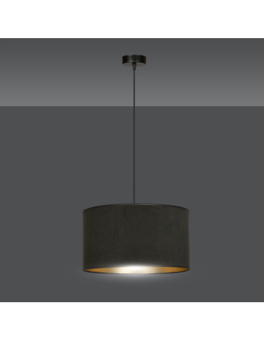 Lampa abażurowa HILDE z eleganckim złotym akcentem – idealna do salonu, jadalni i biura, nowoczesny styl w Twoim wnętrzu