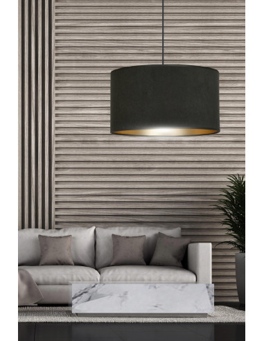 Lampa abażurowa HILDE z eleganckim złotym akcentem – idealna do salonu, jadalni i biura, nowoczesny styl w Twoim wnętrzu