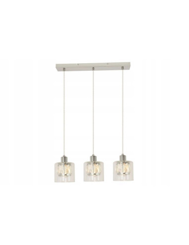 Lampa sufitowa Elmo z kryształami, 3 klosze, nowoczesny design do kuchni, salonu i biura, srebrna i szklana