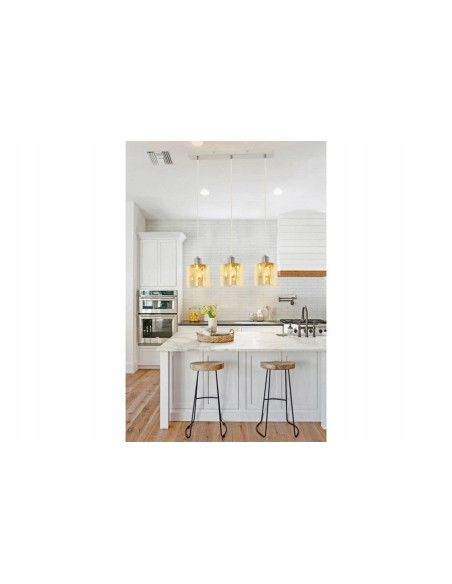 Lampa sufitowa Elmo z kryształami, 3 klosze, nowoczesny design do kuchni, salonu i biura, srebrna i szklana