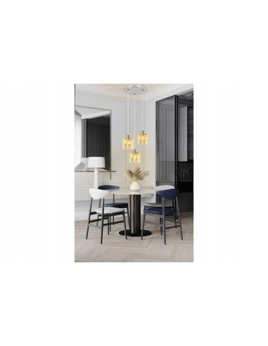 Lampa wisząca Elmo z kryształami, chromowana, 3-kloszowa - idealna do biura i jadalni, nowoczesny styl luksusu