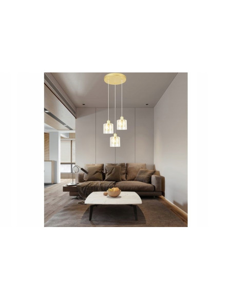 Lampa sufitowa Elmo 3-punktowa w złotym kolorze - kryształowa elegancja do salonu i jadalni