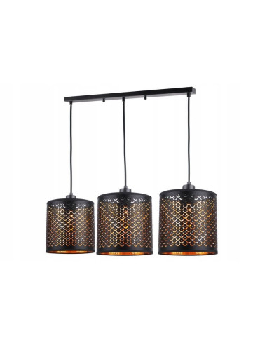 Lampa wisząca Betti w czerni i złocie z 3 abażurami - elegancka i nowoczesna, idealna do stylowych wnętrz.
