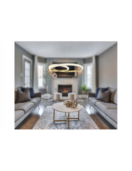 Lampa wisząca LED RING Auxerre w złocie - nowoczesny kryształowy żyrandol do biura i salonu 50 cm