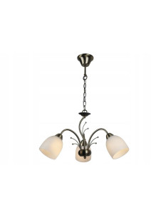 Żyrandol Alice 3×E27 w patynowym wykończeniu z białymi kloszami – elegancka lampa do stylowych wnętrz