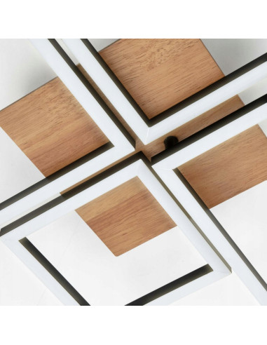 Nowoczesna lampa wisząca LED Briloner Leuchten 4 z drewna - szary kwadratowy plafon do salonu i jadalni