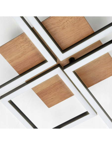 Nowoczesna lampa wisząca LED Briloner Leuchten 4 z drewna - szary kwadratowy plafon do salonu i jadalni