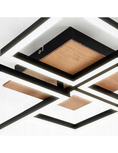 Nowoczesna lampa wisząca LED Briloner Leuchten 4 z drewna - szary kwadratowy plafon do salonu i jadalni