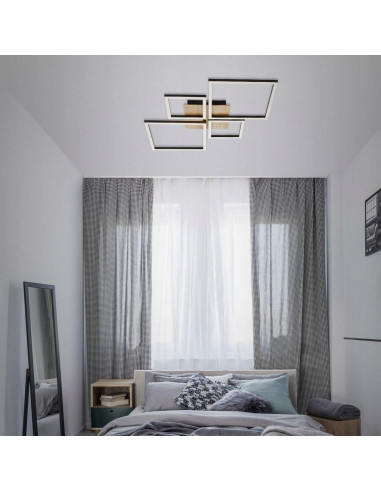 Nowoczesna lampa wisząca LED Briloner Leuchten 4 z drewna - szary kwadratowy plafon do salonu i jadalni