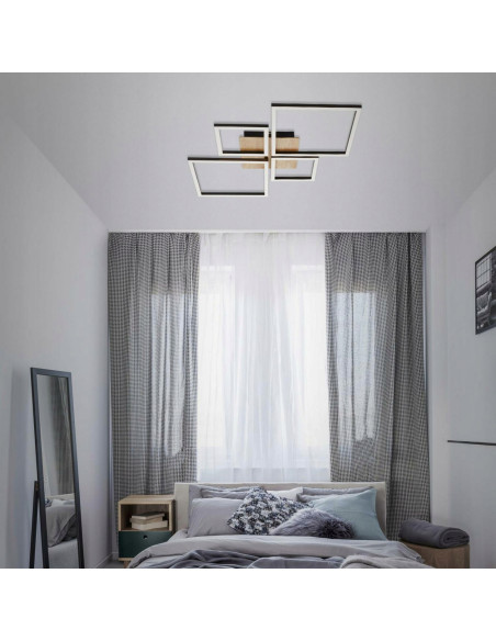 Nowoczesna lampa wisząca LED Briloner Leuchten 4 z drewna - szary kwadratowy plafon do salonu i jadalni