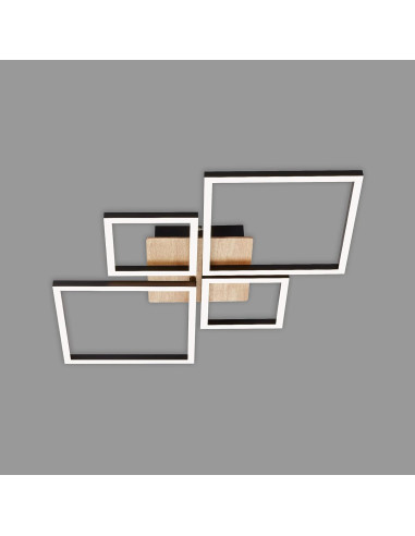 Nowoczesna lampa wisząca LED Briloner Leuchten 4 z drewna - szary kwadratowy plafon do salonu i jadalni