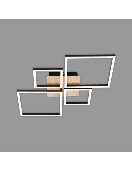 Nowoczesna lampa wisząca LED Briloner Leuchten 4 z drewna - szary kwadratowy plafon do salonu i jadalni