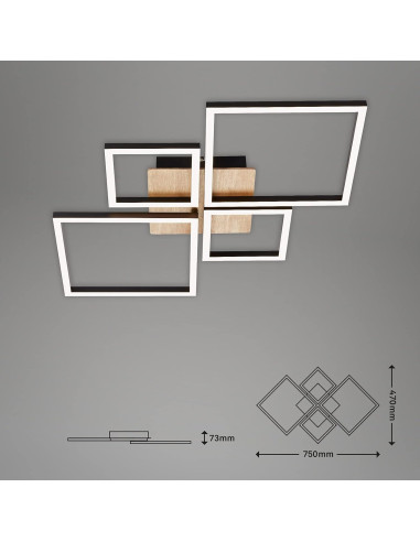 Nowoczesna lampa wisząca LED Briloner Leuchten 4 z drewna - szary kwadratowy plafon do salonu i jadalni