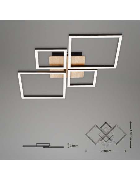 Nowoczesna lampa wisząca LED Briloner Leuchten 4 z drewna - szary kwadratowy plafon do salonu i jadalni
