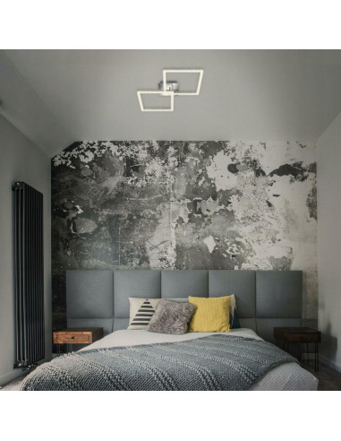 Nowoczesny kwadratowy żyrandol LED BRILONER 2 z funkcją ściemniania - elegancka lampa wisząca w szarym kolorze