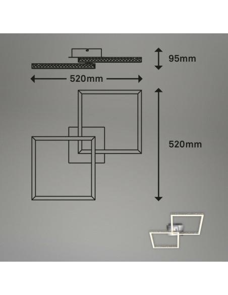 Nowoczesny kwadratowy żyrandol LED BRILONER 2 z funkcją ściemniania - elegancka lampa wisząca w szarym kolorze