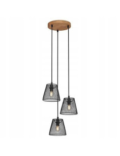 Nowoczesna lampa wisząca 3-punktowa w czerni z drewnianymi akcentami - elegancja do salonu i jadalni.