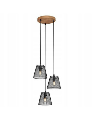 Nowoczesna lampa wisząca 3-punktowa w czerni z drewnianymi akcentami - elegancja do salonu i jadalni.