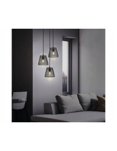 Nowoczesna lampa wisząca 3-punktowa w czerni z drewnianymi akcentami - elegancja do salonu i jadalni. 2