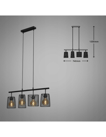 Lampa wisząca BRILONER 4-punktowa czarna w stylu industrialnym – eleganckie oświetlenie do nowoczesnych wnętrz
