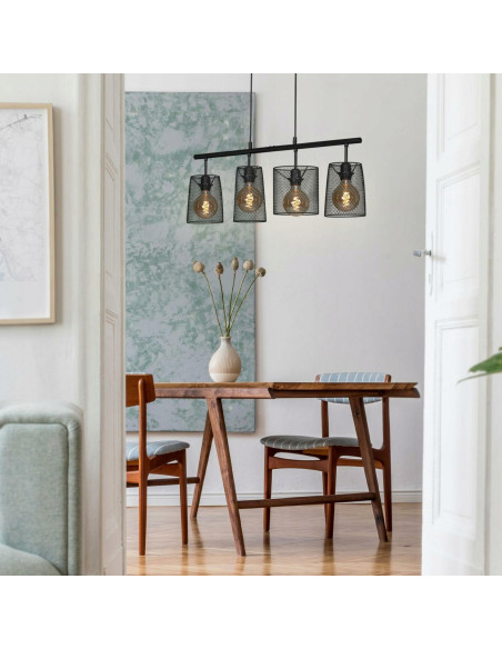 Lampa wisząca BRILONER 4-punktowa czarna w stylu industrialnym – eleganckie oświetlenie do nowoczesnych wnętrz