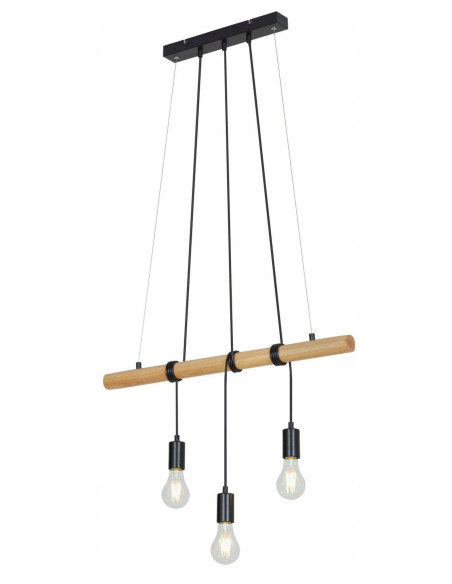 Lampa wisząca industrialna Briloner 3-punktowa z drewnianą belką E27, regulowana wysokość do 150 cm