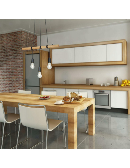 Lampa wisząca industrialna Briloner 3-punktowa z drewnianą belką E27, regulowana wysokość do 150 cm