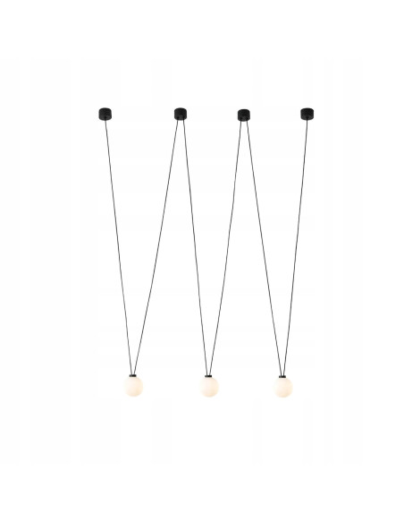 Żyrandol Movo III z mlecznymi kulami - nowoczesne oświetlenie w kształcie zygzaka, idealne do każdego wnętrza