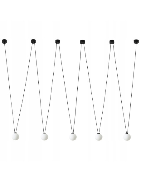 Nowoczesna lampa sufitowa Movo V z 5 kloszami LED G9 - czarny metal, biały opalowy szkło, idealna do biura i domu