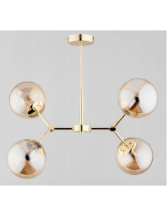 Lampa sufitowa FOTON 4-punktowa z bursztynowymi kloszami i złotymi detalami, model Alfa 63119