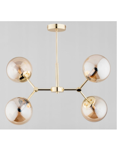 Lampa sufitowa FOTON 4-punktowa z bursztynowymi kloszami i złotymi detalami, model Alfa 63119