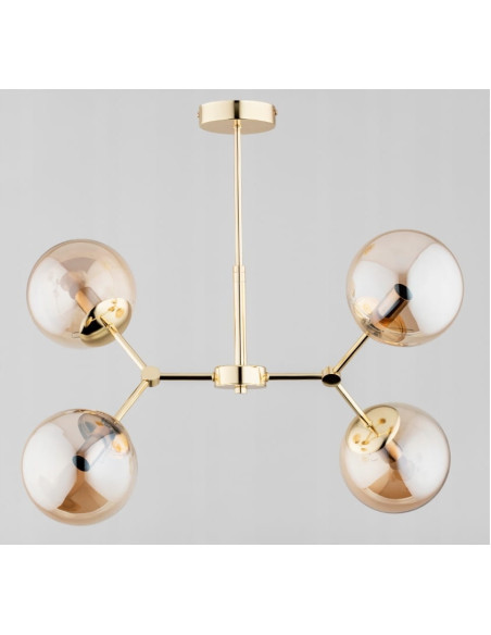 Lampa sufitowa FOTON 4-punktowa z bursztynowymi kloszami i złotymi detalami, model Alfa 63119