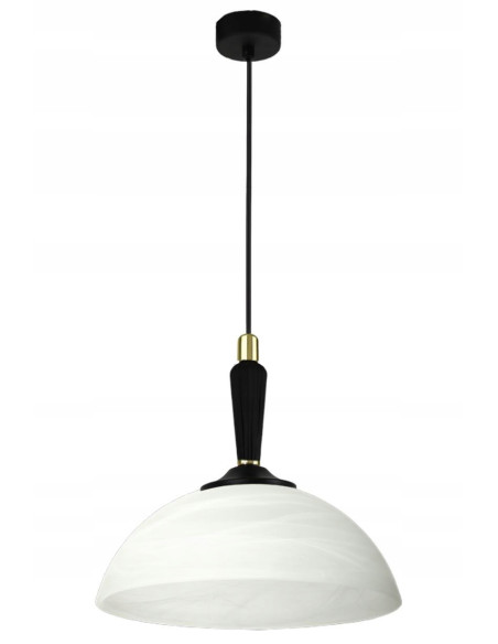 Lampa wisząca Davio z eleganckim szklanym kloszem, biała/czarna/złota, 85 cm, stylowy dodatek do wnętrz i oświetlenia.