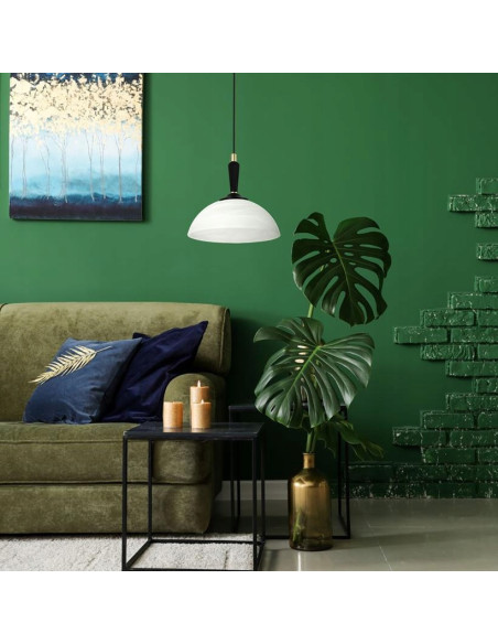 Lampa wisząca Davio z eleganckim szklanym kloszem, biała/czarna/złota, 85 cm, stylowy dodatek do wnętrz i oświetlenia.