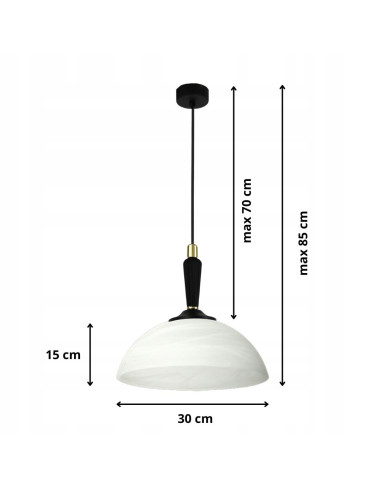 Lampa wisząca Davio z eleganckim szklanym kloszem, biała/czarna/złota, 85 cm, stylowy dodatek do wnętrz i oświetlenia.