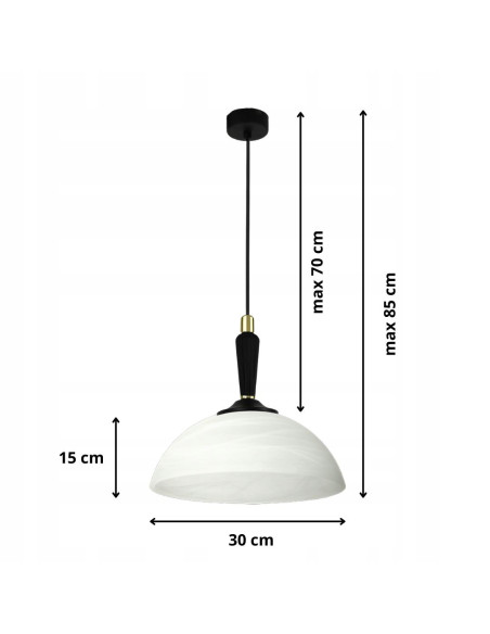 Lampa wisząca Davio z eleganckim szklanym kloszem, biała/czarna/złota, 85 cm, stylowy dodatek do wnętrz i oświetlenia.