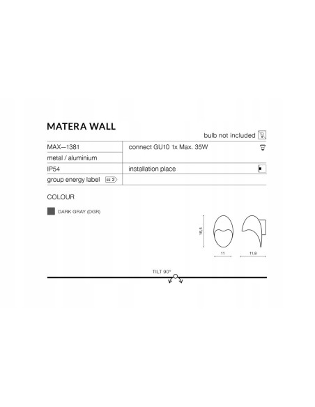 Nowoczesny kinkiet zewnętrzny MATERA WALL w szaro-srebrnym, idealny do oświetlenia tarasu i ogrodu, lampa GU10