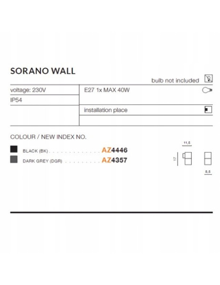 Kinkiet zewnętrzny SORANO WALL szary – nowoczesne oświetlenie elewacji IP54 z gwintem E27, idealny do ogrodów.