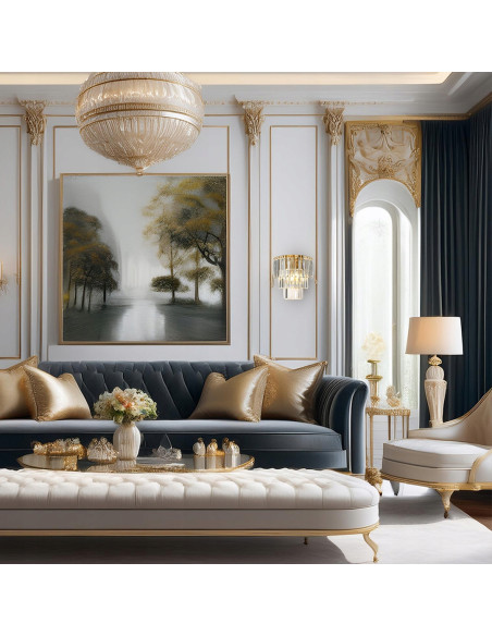 Kinkiet Złoty Kryształowy MILANO - Elegancka Lampa Art Déco do Sypialni i Salonu z Dwiema Gniazdami E14