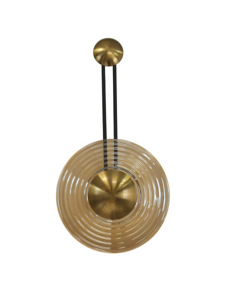 Kinkiet Bell z bursztynowym kloszem, regulowane LED, elegancka dekoracja do sypialni i salonu w złotej oprawie