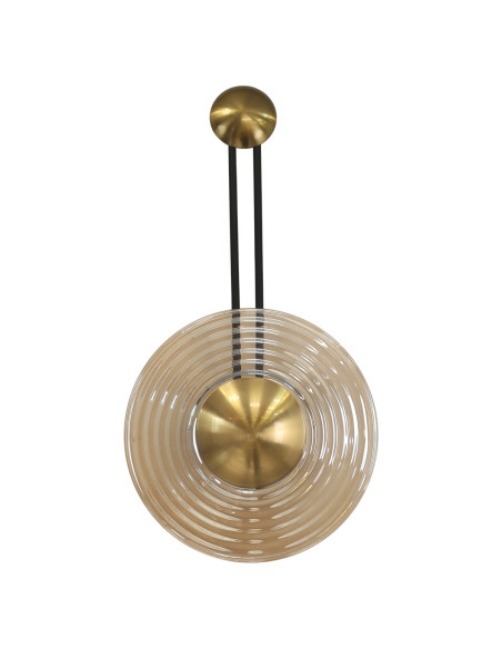 Kinkiet Bell z bursztynowym kloszem, regulowane LED, elegancka dekoracja do sypialni i salonu w złotej oprawie