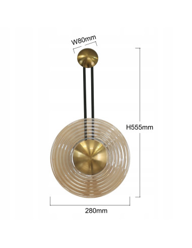 Kinkiet Bell z bursztynowym kloszem, regulowane LED, elegancka dekoracja do sypialni i salonu w złotej oprawie