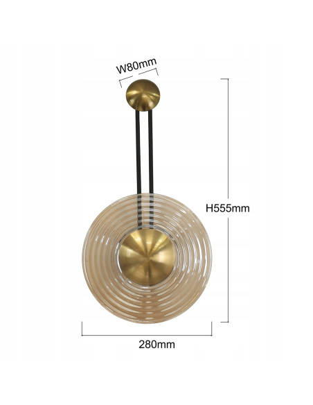 Kinkiet Bell z bursztynowym kloszem, regulowane LED, elegancka dekoracja do sypialni i salonu w złotej oprawie