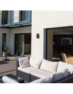 Nowoczesny kinkiet ogrodowy sześcienny GU10 w czerni – dwustronne oświetlenie do tarasu i balkonu – Light Home 2