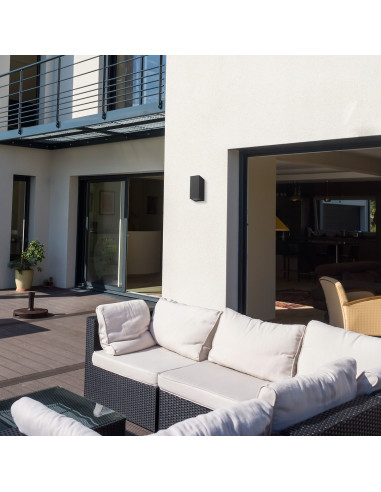 Nowoczesny kinkiet ogrodowy sześcienny GU10 w czerni – dwustronne oświetlenie do tarasu i balkonu – Light Home